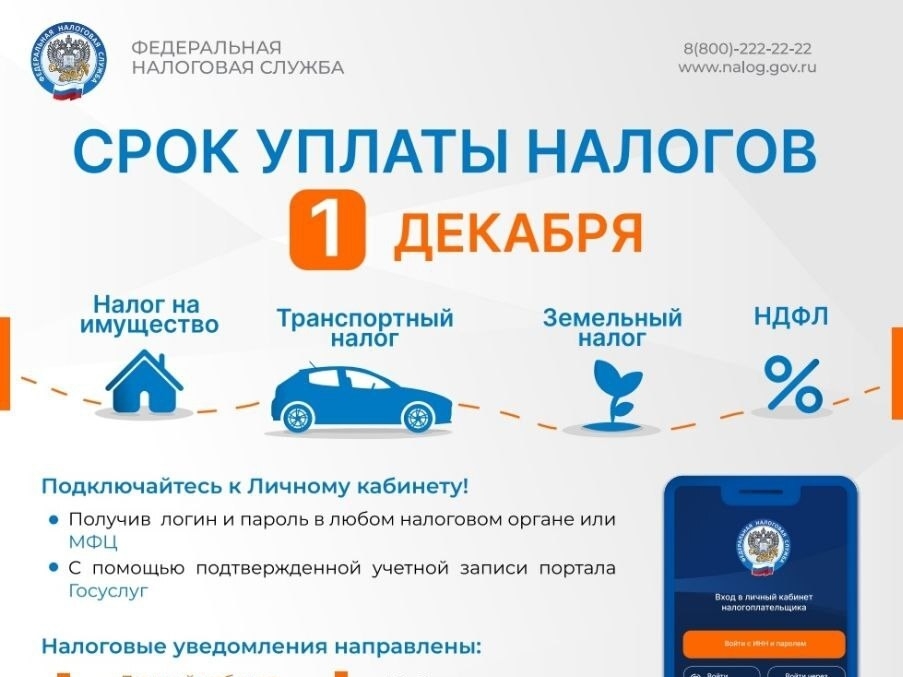 1 декабря – срок уплаты налогов.